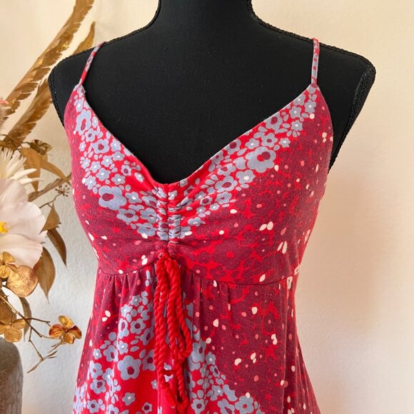 Y2K American Eagle Outfitters Blue & Red Retro Babydoll Midi Dress M - Picture 2 of 8